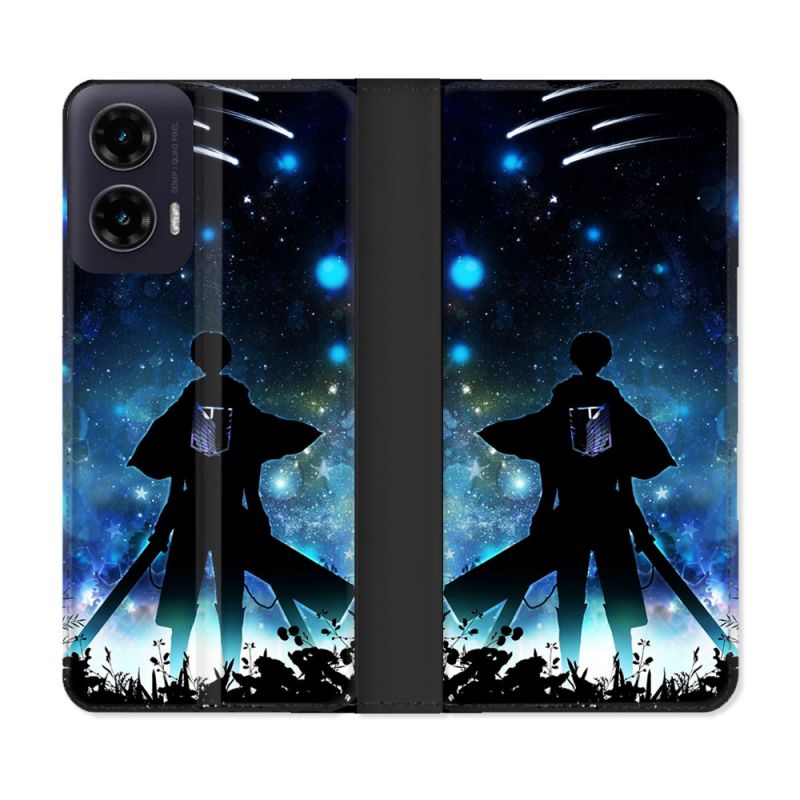 Housse cuir portefeuille Pour Motorola G35 5G Manga Attaque Titans Levi