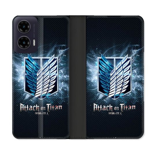 Housse cuir portefeuille Pour Motorola G35 5G Manga Attaque Titans Noir