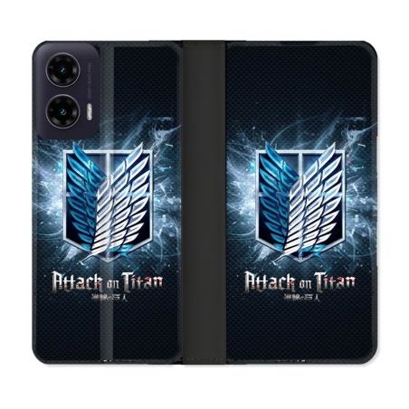 Housse cuir portefeuille Pour Motorola G35 5G Manga Attaque Titans Noir
