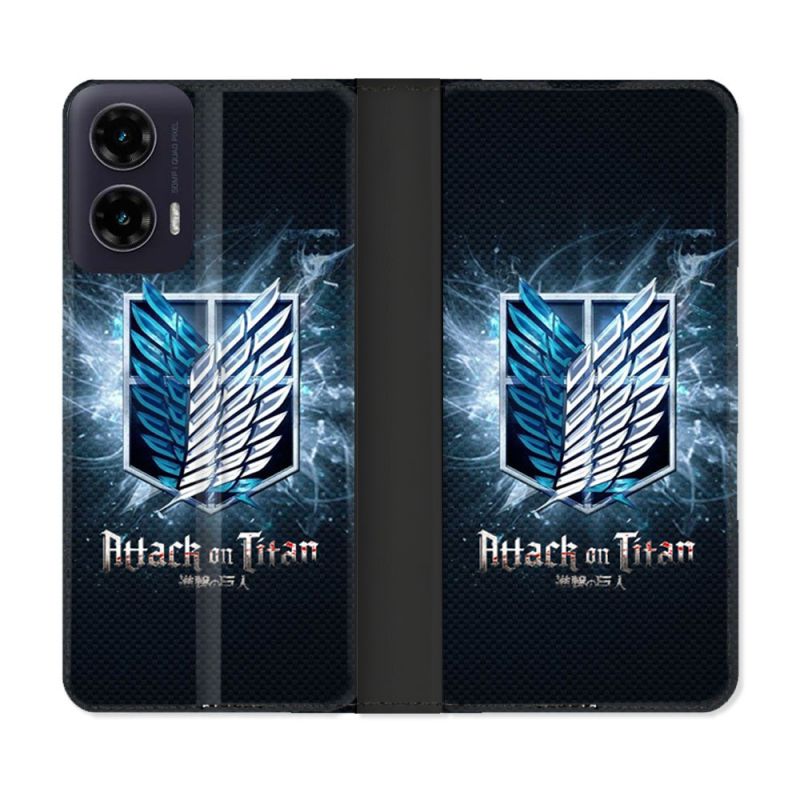 Housse cuir portefeuille Pour Motorola G35 5G Manga Attaque Titans Noir