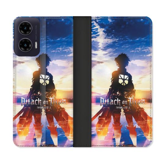 Housse cuir portefeuille Pour Motorola G35 5G Manga Attaque Titans Soleil