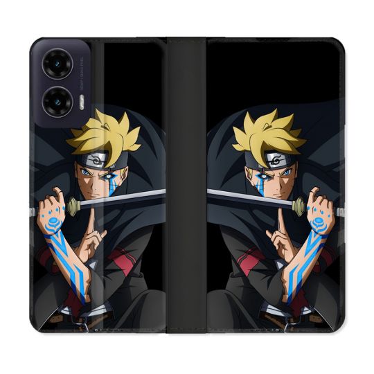 Housse cuir portefeuille Pour Motorola G35 5G Manga Boruto Tatouage