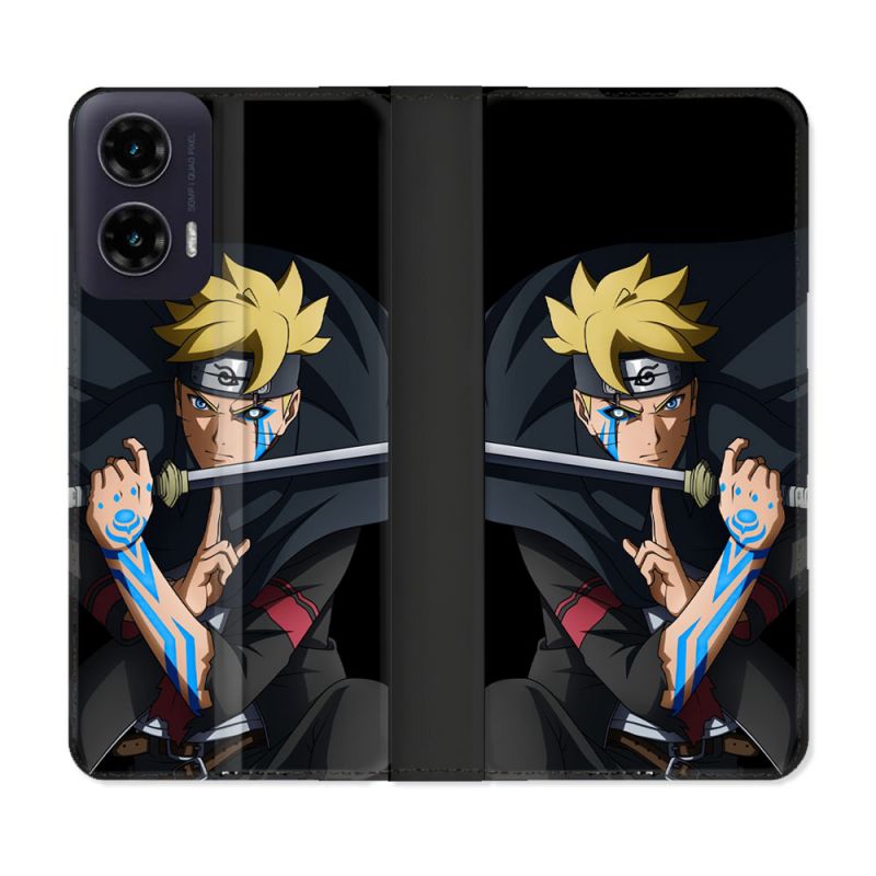 Housse cuir portefeuille Pour Motorola G35 5G Manga Boruto Tatouage