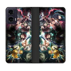 Housse cuir portefeuille Pour Motorola G35 5G Manga Demon Slayer Groupe