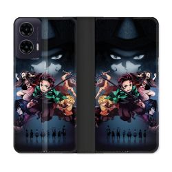 Housse cuir portefeuille Pour Motorola G35 5G Manga Demon Slayer Noir