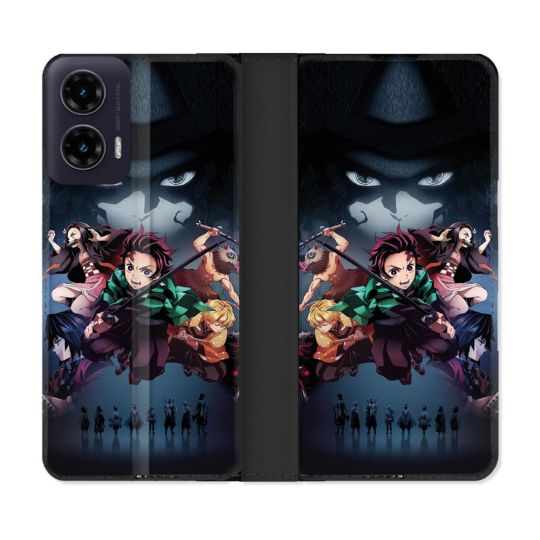 Housse cuir portefeuille Pour Motorola G35 5G Manga Demon Slayer Noir