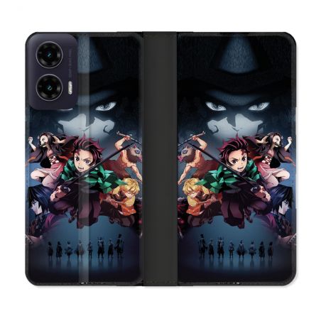 Housse cuir portefeuille Pour Motorola G35 5G Manga Demon Slayer Noir