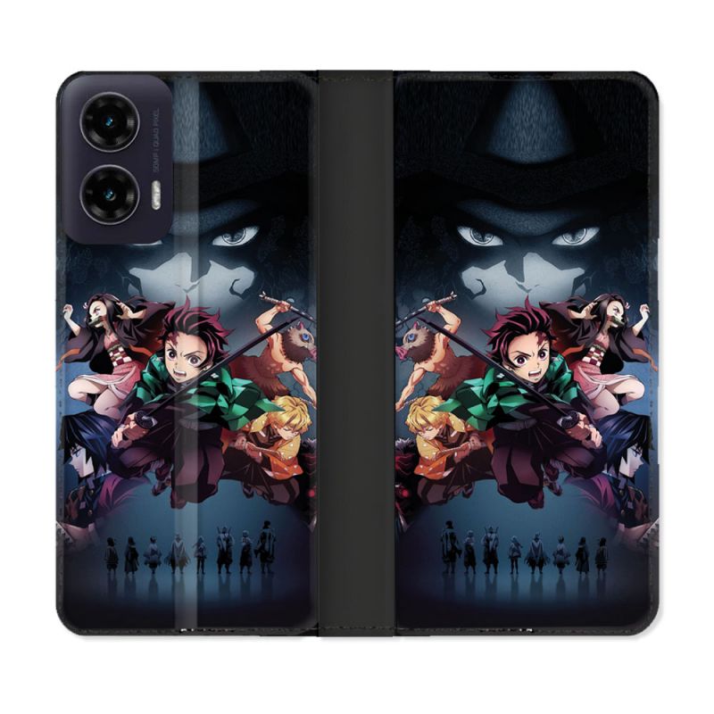 Housse cuir portefeuille Pour Motorola G35 5G Manga Demon Slayer Noir
