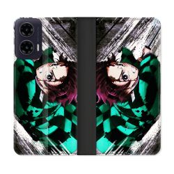 Housse cuir portefeuille Pour Motorola G35 5G Manga Demon Slayer Tanjiro