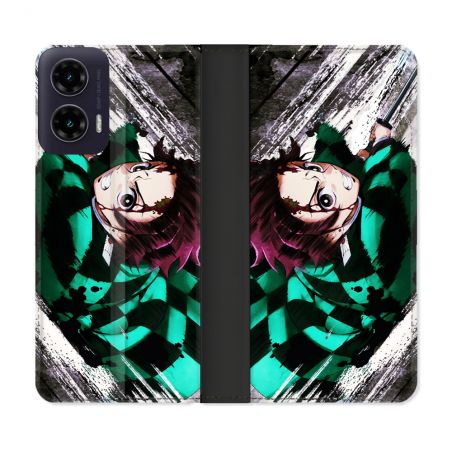 Housse cuir portefeuille Pour Motorola G35 5G Manga Demon Slayer Tanjiro