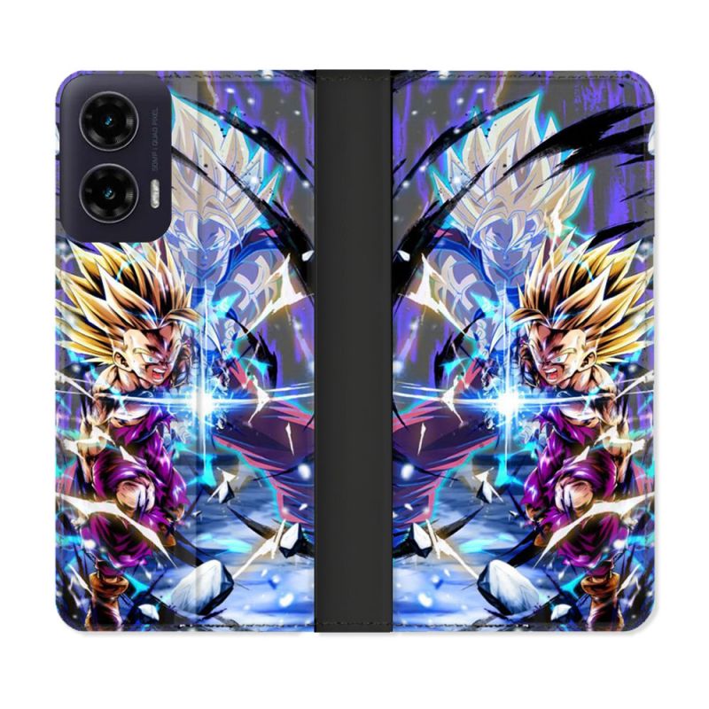 Housse cuir portefeuille Pour Motorola G35 5G Manga Dragon Ball Sangohan Duo