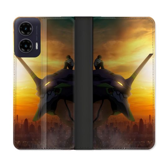 Housse cuir portefeuille Pour Motorola G35 5G Manga Evangelion