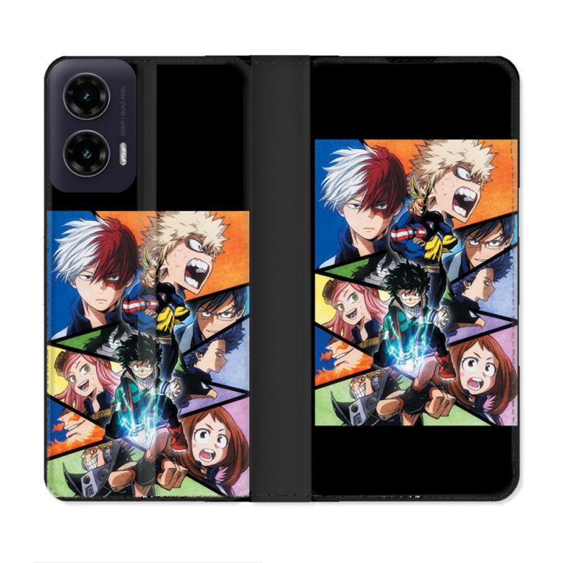 Housse cuir portefeuille Pour Motorola G35 5G Manga My Hero Academia Noir