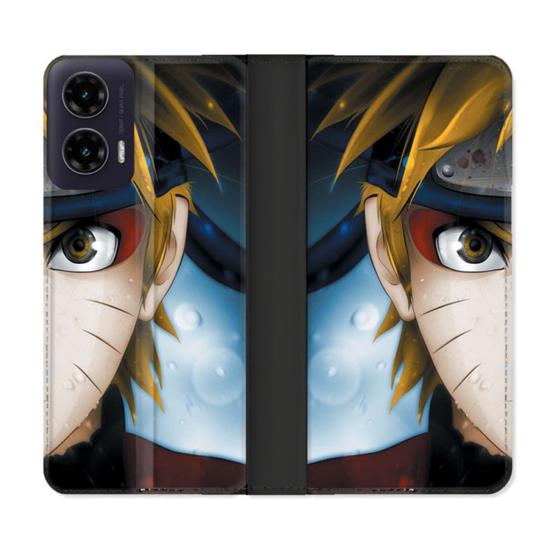 Housse cuir portefeuille Pour Motorola G35 5G Manga Naruto Blanc
