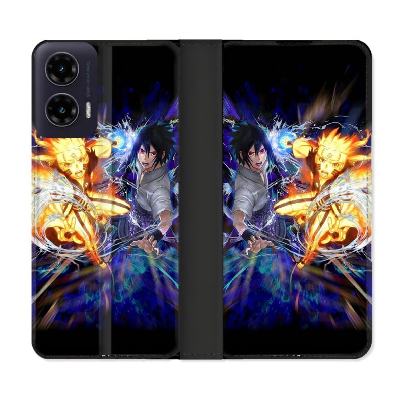 Housse cuir portefeuille Pour Motorola G35 5G Manga Naruto VS