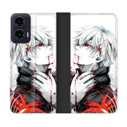 Housse cuir portefeuille Pour Motorola G35 5G Manga Tokyo Ghoul Kaneki Blanc