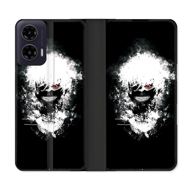 Housse cuir portefeuille Pour Motorola G35 5G Manga Tokyo Ghoul Kaneki Tag
