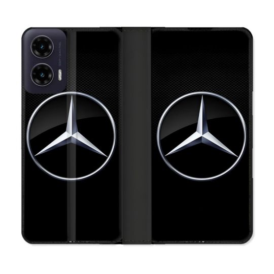 Housse cuir portefeuille Pour Motorola G35 5G Mercedes Carbone