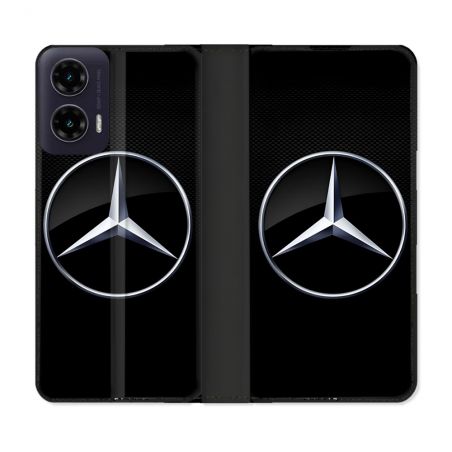 Housse cuir portefeuille Pour Motorola G35 5G Mercedes Carbone
