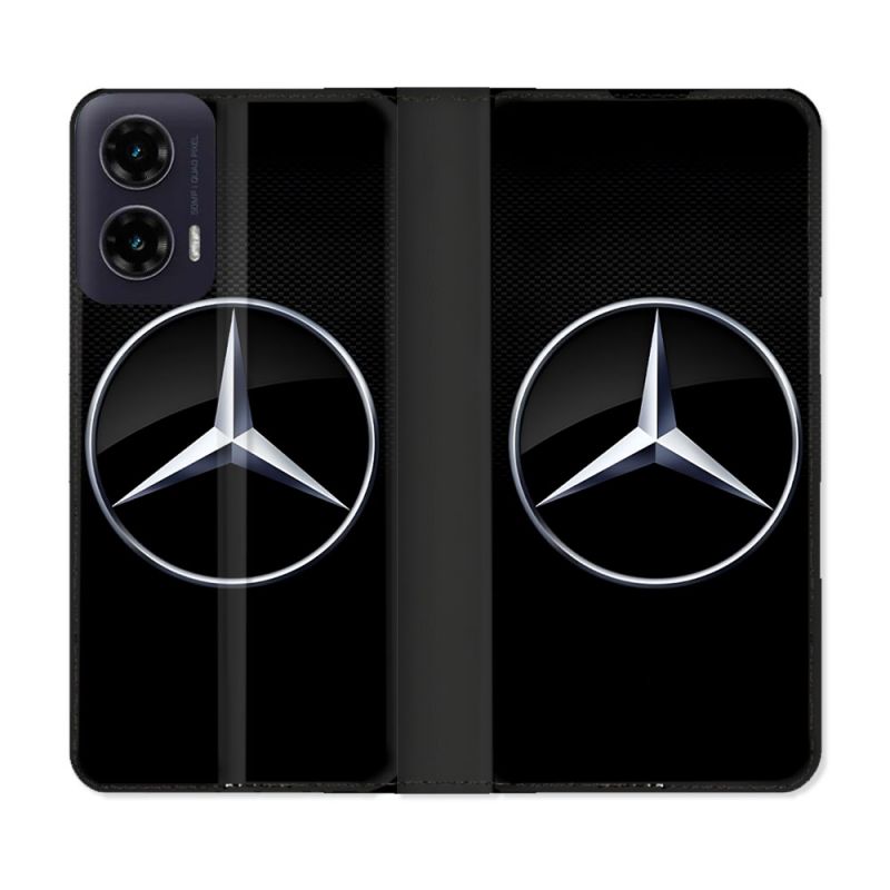 Housse cuir portefeuille Pour Motorola G35 5G Mercedes Carbone