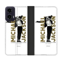 Housse cuir portefeuille Pour Motorola G35 5G Michael Jackson Blanc
