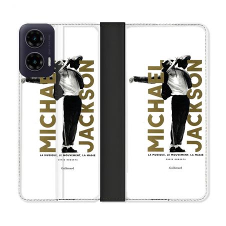 Housse cuir portefeuille Pour Motorola G35 5G Michael Jackson Blanc