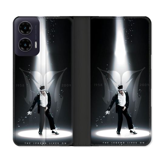 Housse cuir portefeuille Pour Motorola G35 5G Michael Jackson Noir