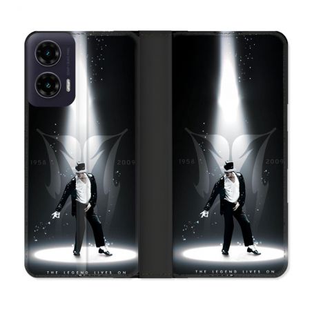 Housse cuir portefeuille Pour Motorola G35 5G Michael Jackson Noir