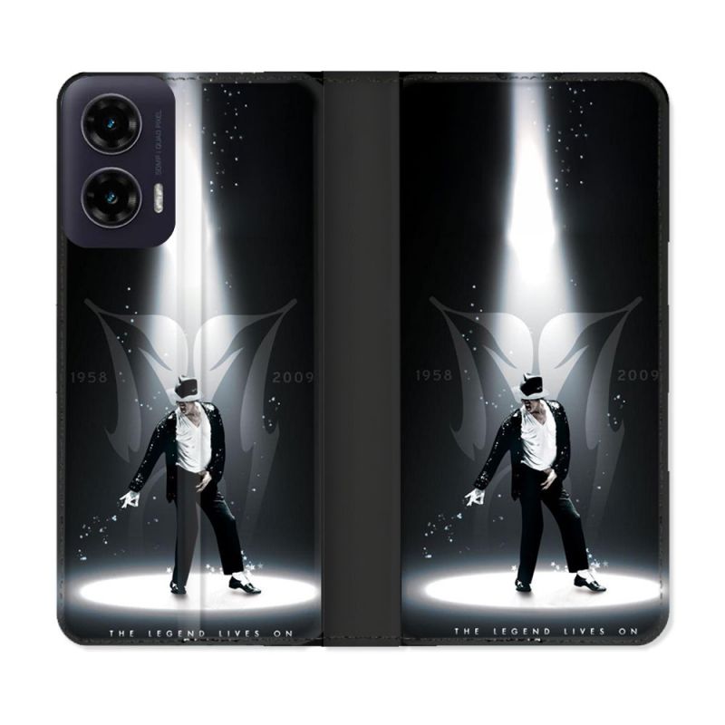 Housse cuir portefeuille Pour Motorola G35 5G Michael Jackson Noir