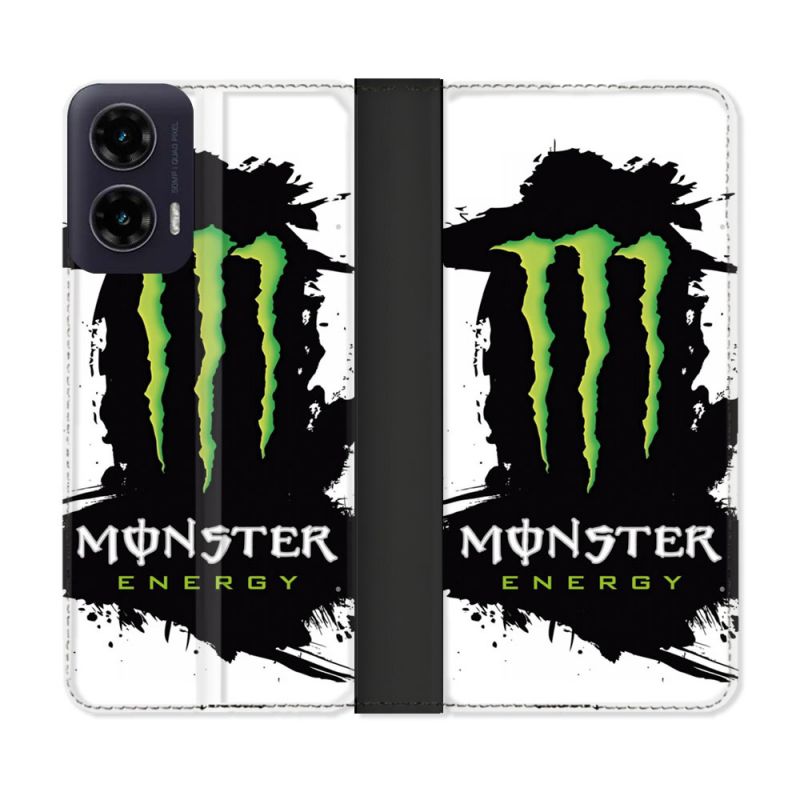 Housse cuir portefeuille Pour Motorola G35 5G Monster Energy Tache
