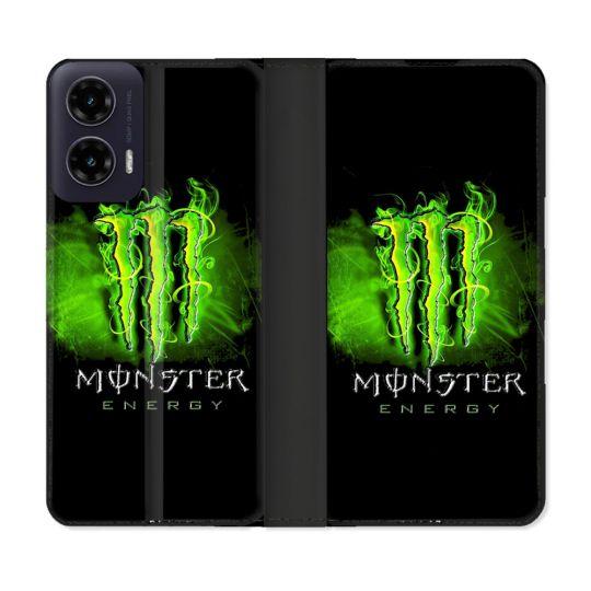 Housse cuir portefeuille Pour Motorola G35 5G Monster Energy Vert