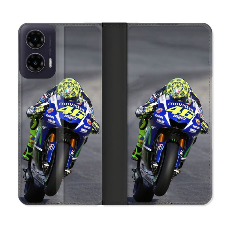 Housse cuir portefeuille Pour Motorola G35 5G Moto Course GP Wheeling 46