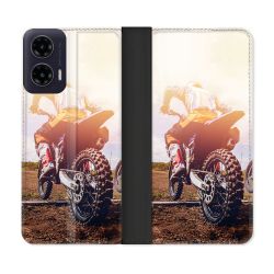 Housse cuir portefeuille Pour Motorola G35 5G Moto Cross Soleil
