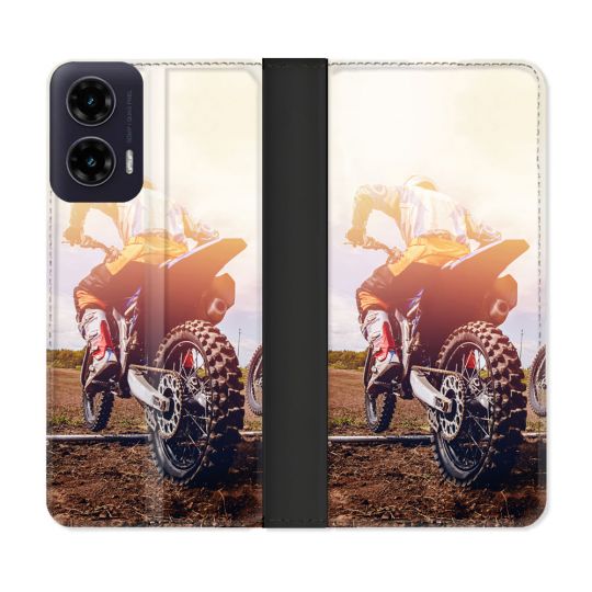Housse cuir portefeuille Pour Motorola G35 5G Moto Cross Soleil