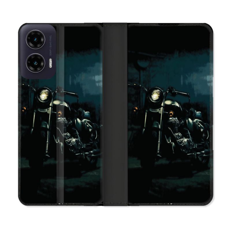 Housse cuir portefeuille Pour Motorola G35 5G Moto Harley Vintage
