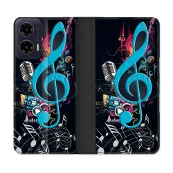 Housse cuir portefeuille Pour Motorola G35 5G Musique Cle Sol Bleu