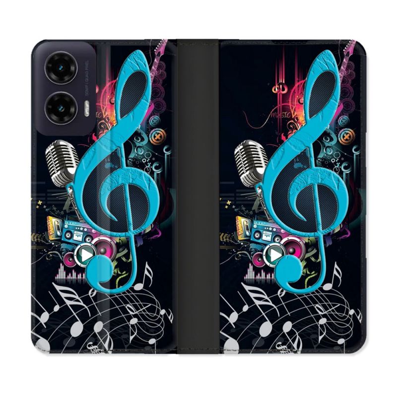 Housse cuir portefeuille Pour Motorola G35 5G Musique Cle Sol Bleu