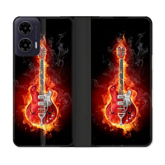 Housse cuir portefeuille Pour Motorola G35 5G Musique Guitare Electrique