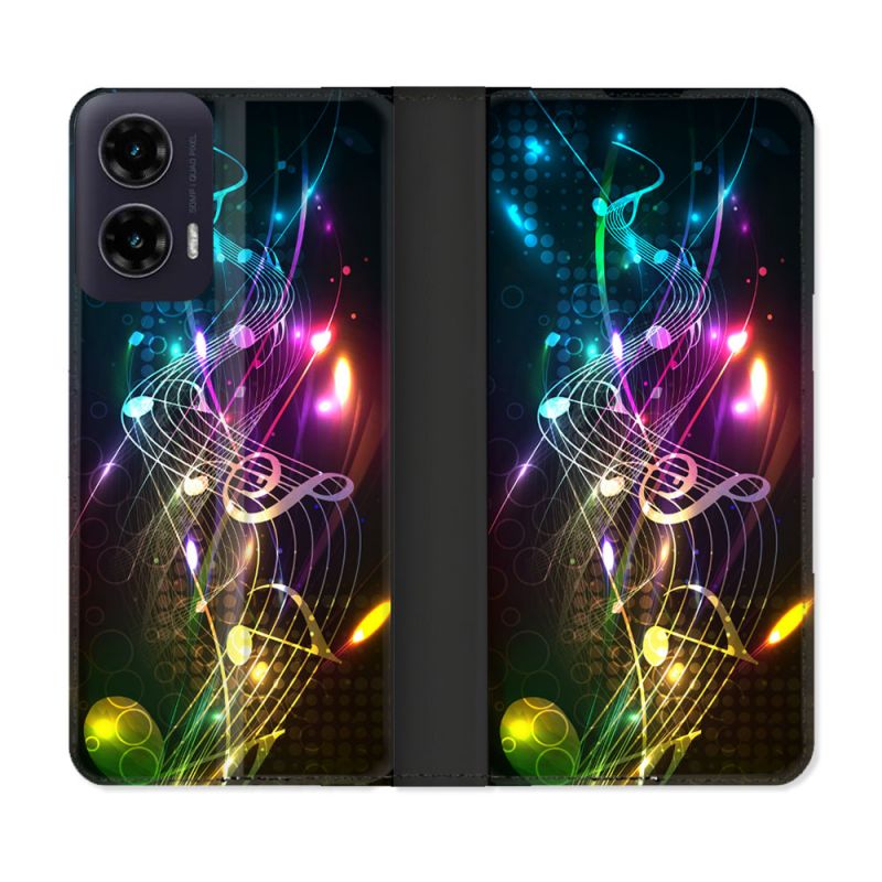 Housse cuir portefeuille Pour Motorola G35 5G Musique Partition Multicolore