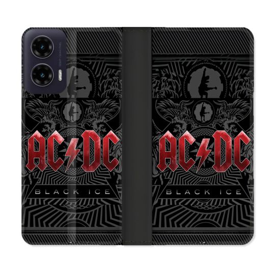 Housse cuir portefeuille Pour Motorola G35 5G Musique Rock ACDC Rouge