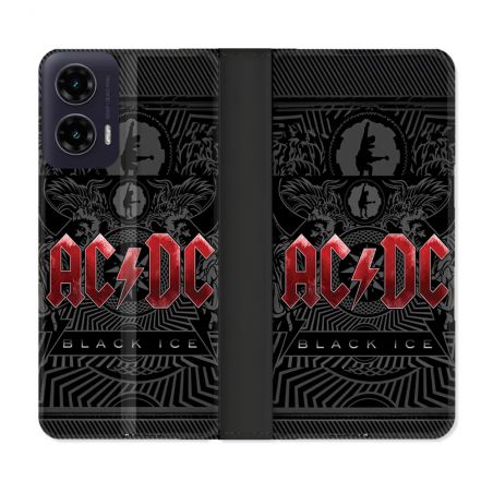 Housse cuir portefeuille Pour Motorola G35 5G Musique Rock ACDC Rouge