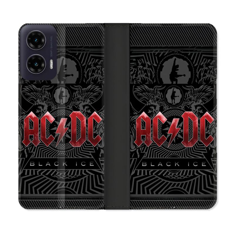 Housse cuir portefeuille Pour Motorola G35 5G Musique Rock ACDC Rouge
