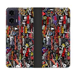 Housse cuir portefeuille Pour Motorola G35 5G Musique Rock Groupe