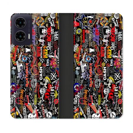 Housse cuir portefeuille Pour Motorola G35 5G Musique Rock Groupe