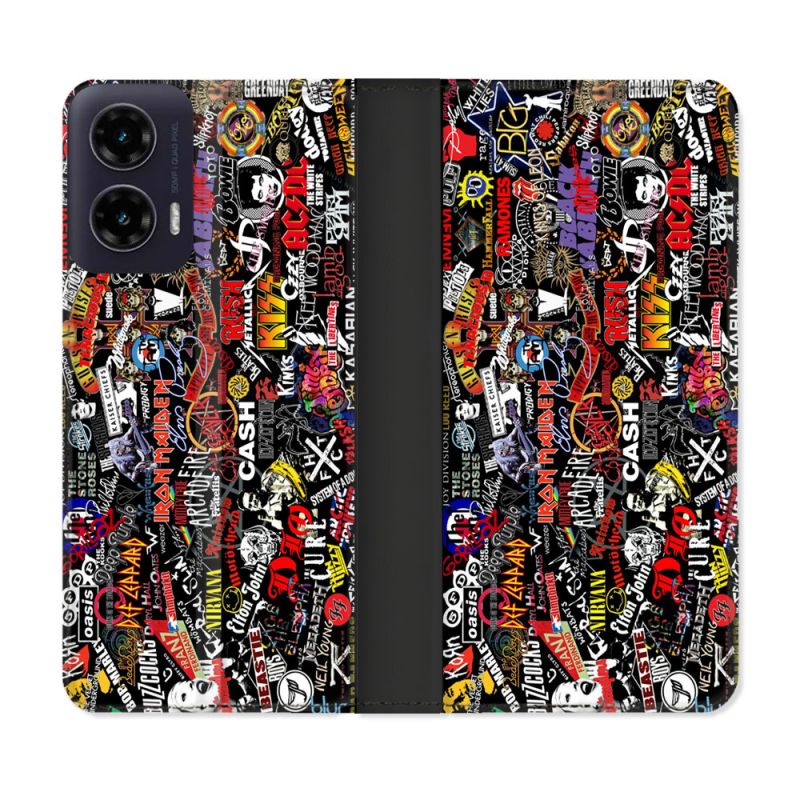 Housse cuir portefeuille Pour Motorola G35 5G Musique Rock Groupe