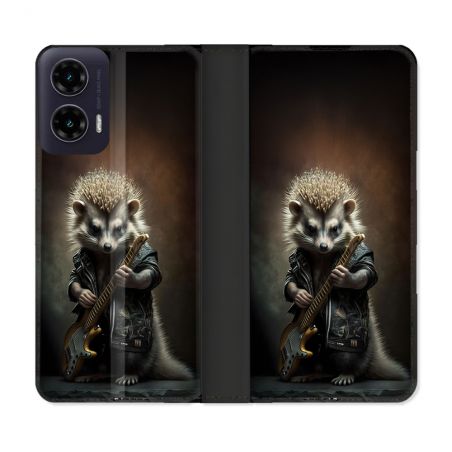 Housse cuir portefeuille Pour Motorola G35 5G Musique Rock Herisson