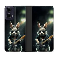 Housse cuir portefeuille Pour Motorola G35 5G Musique Rock Lapin