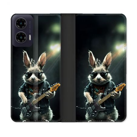 Housse cuir portefeuille Pour Motorola G35 5G Musique Rock Lapin