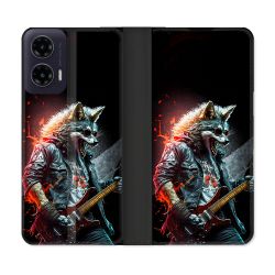 Housse cuir portefeuille Pour Motorola G35 5G Musique Rock Loup