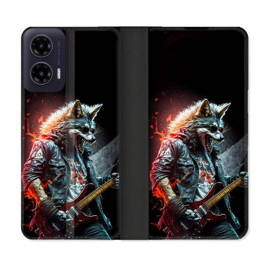 Housse cuir portefeuille Pour Motorola G35 5G Musique Rock Loup